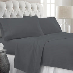 Striped Cotton Queen Size Fitted Bedsheet With 2 Pillow Covers - 60 X 80 + 12 Inches, Dark Grey | Soft & Durable | Perfect For All Seasons, Especially Summer