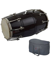 Mango Wood Bolt Tuned Dholak - Black | Perfectly Symmetric Round Dholak - Dholak For Festival, Wedding, Satsang | Very Easy To Tune, Wedding Dholki