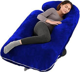 Maternity Pillows For Pregnancy Sleeping, J Shaped Pillow, Royal Blue Color | Pillow For Pregnant Women, Washable Premium Velvet Cover, Supports Belly & Back, Full Body Support - Pack Of 1