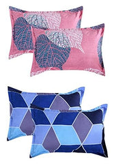 Combo Pack Of 2 Single Bedsheets With 2 Pillow Covers | 60 X 90 Inches, Pink & Blue - Super Soft Premium Brushed Glace Cotton Bedsheet