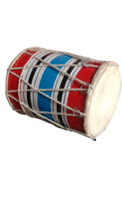 Baby Mini Dholak For Kids Or Decoration - Red & Blue | Perfectly Symmetric Round Dholak - Dholak For Festival, Wedding, Satsang | Very Easy To Tune