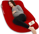 Premium Multipurpose Microfiber Pregnancy Pillow For Pregnant Women, Red | 100% Cotton, Zippered Red Cover, Lightweight, Removable Cover, Full Body Pillow, Soft Pillow - Pack Of 1