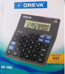 Oreva Calculator - Solar & Battery/ Check & Correct Or400, Grey | 12 Digits Display