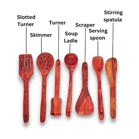 Dark Brown Wooden Spoons & Spatula For Cooking - Spatula For Non Stick Pan Sleek, Solid & Non-Stick Cookware For Home Use & Kitchen Decor - Set Of 7 Dark Brown Wooden Spoons & Spatula For Cooking - Spatula For Non Stick Pan Sleek, Solid & Non-Stick Cookware For Home Use & Kitchen Decor - Set Of 7