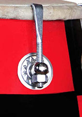 Handmade Mango Wooden 14" Baby Dholak Nut & Bold With Beautiful Check Design - Red & Black Color | Goat Skin On Both Side