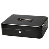 Small 12" Cash Box With Key Lock, Portable Petty Cash Box With Coin Tray, Money Safe Box, Colour - Black, Material - Alloy Steel