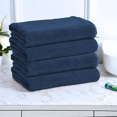 Black Gold The Finer Touch Premium Microfiber Bath Towel 1600 Gsm | Ultra Soft & Absorbent Quick Dry Towel Lightweight Microfiber Bath Towel (Navy Blue) - Pack Of 4