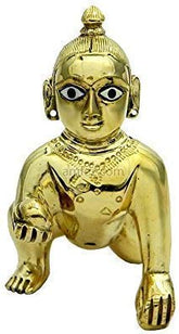 Laddu Gopal Idol, Baby Krishna Bal Gopal Ji, Brass, Gold, Medium Size - No.0, 1, Petal Murti, Janmashtami Special For Home Temple, Golden Handmade Idol, Thakur Ji Statue