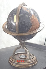 Antique Brass Educational World Globe With Compass, Political Map Globe For Home Decor, Office, Kids & Students Learning (12 Inch - Black) Pack Of 1