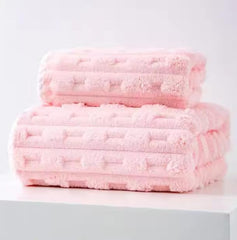 HomeCloud Korean Bath & Face Towel 400 Gsm | Plush Soft & Luxury Towel Set With Hanging Loop | 3x Softer Than Cotton Towels | Set Of 2 (Pink)