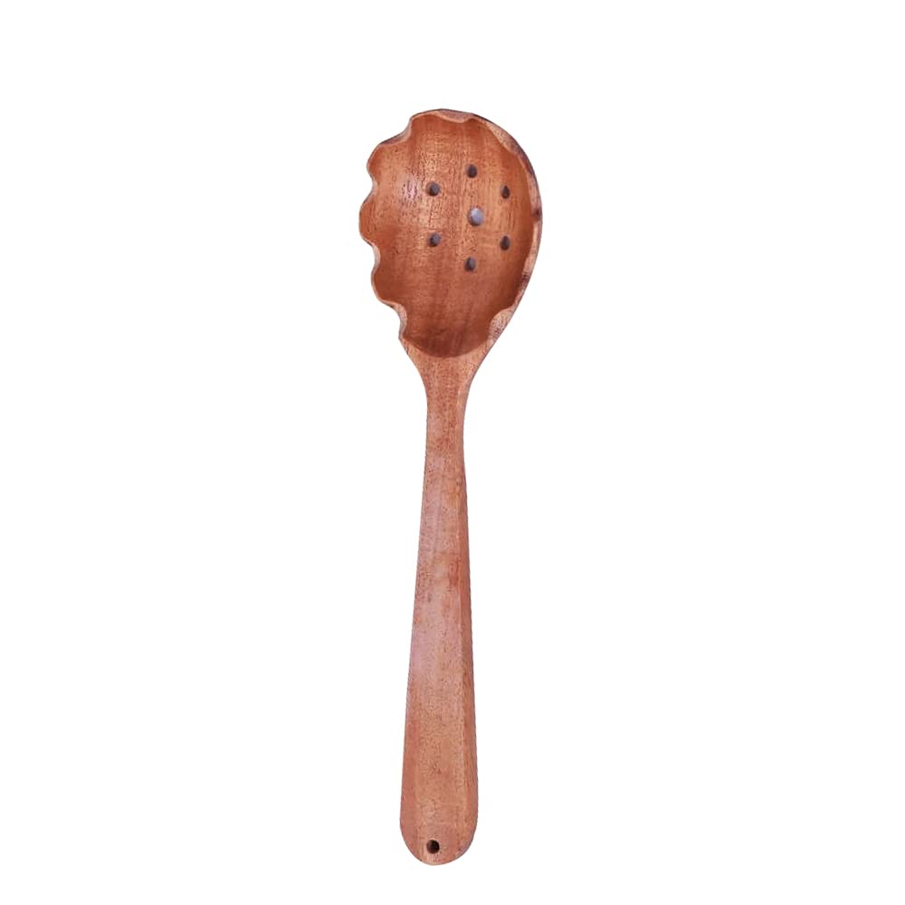 Handmade Brown Neem Wooden Cooking Spoon Spatula, Ladle, Skimmer - Chanta, Jalli Karandi, 25 Cm, 50 Grams | Set Of One Piece Handmade Brown Neem Wooden Cooking Spoon Spatula, Ladle, Skimmer - Chanta, Jalli Karandi, 25 Cm, 50 Grams | Set Of One Piece