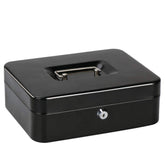 Small 10" Cash Box With Key Lock, Portable Petty Cash Box With Coin Tray, Money Safe Box, Colour - Black, Material - Alloy Steel