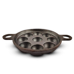 Super Smooth Black Cast Iron Paniyaram Pan - Small, 9 Pit, 8.2 Inch, 20.8 Cm, 2.7 Kg | Induction Friendly - Nonstick, Pre-Seasoned, 100% Pure & Toxin-Free, No Chemical Coating