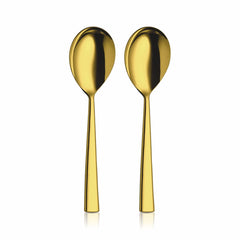 Stainless Steel Lotus Plain Gold PVD Coating Serving Spoon Set Of 2 Pieces | Easy To Clean & Dishwasher Safe