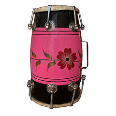 Wood Dholak Indian Folk Musical Instrument Drum Nuts N Bolt With Beautiful Design - Multicolor | Goat Skin On Both Side