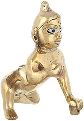 Laddu Gopal Brass Idol, Bal Gopal, Thakur Ji Idol, Gold, Brass, Idol - Size No.2, Baby Krishna Murti, Made In India, Handmade, Occasion, God Idols, Makhan Chor, Janmashtami Specials