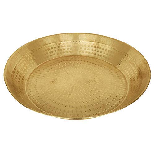 Golden Pure Brass Hammered Parat - Handmade Parat Platter 16 X3.5 Inch | Parat For Aata Flour Mixing - Atta Parat Golden Pure Brass Hammered Parat - Handmade Parat Platter 16 X3.5 Inch | Parat For Aata Flour Mixing - Atta Parat