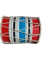 Baby Mini Dholak For Kids Or Decoration - Red & Blue | Perfectly Symmetric Round Dholak - Dholak For Festival, Wedding, Satsang | Very Easy To Tune