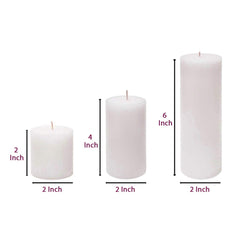 WHITE PILLAR CANDLES SET OF 3 PARAFFIN WAX | PERFECT FOR ROMANCE PURPOSE CANDLES