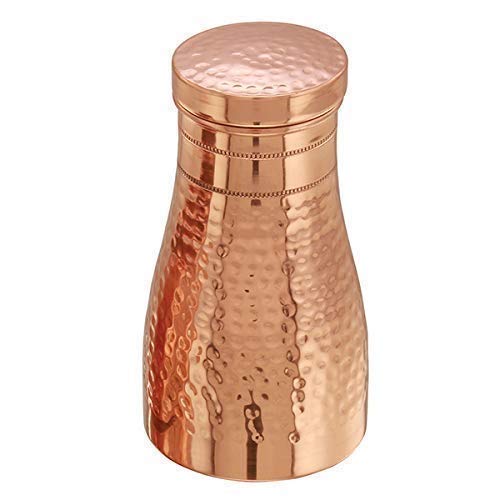 Pure Copper Bedroom Water Bottle - 1 Liter | Bedside Carafe - Bedroom Jar With Inbuilt Copper Glass - Vessel Pure Copper Bedroom Water Bottle - 1 Liter | Bedside Carafe - Bedroom Jar With Inbuilt Copper Glass - Vessel
