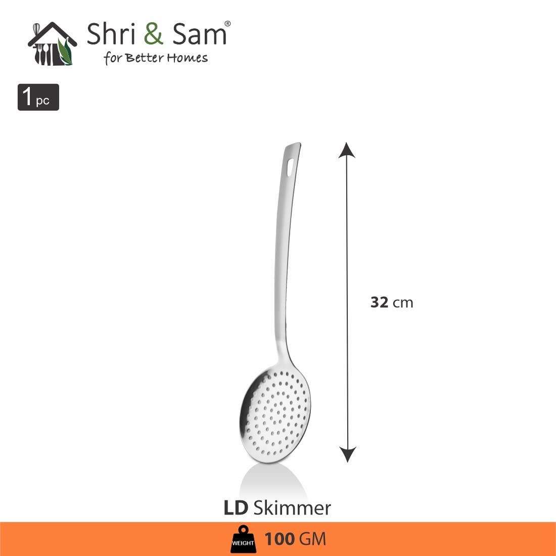 Silver Stainless Steel Skimmer, 32cm | Durable, Rust Free & Dishwasher Friendly - Stainless Steel Poni Silver Stainless Steel Skimmer, 32cm | Durable, Rust Free & Dishwasher Friendly - Stainless Steel Poni