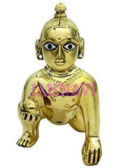 Laddu Gopal Murti, Laddoo Bal Gopal Brass Idol, Golden, Metal, Idol - Size No.0, Janmashtami Special For Home Temple | Antique Look, Handmade, Home Décor Statue, God Idol