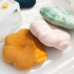Flower Shaped Floor Cushion Pillow, For Kids Room, Living Room, Yellow - 16 X 16 Inch | Bedroom, Patio, Luxury Furnishing For Kids Room, Velvet Cushion, Washable - Pack Of 1