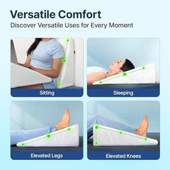 Complete Back Support Wedge Cushion With Memory Foam Pillow, White | Improves Comfort & Posture While Sitting -Working On Bed | Premium Removable Covers, Resting, Multi-Use Pillow