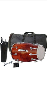 Wooden Musical Dholak Instrument Drum With Nuts, Bolts, Carry Bag Kit - Brown | Perfectly Symmetric Round Dholak - Dholak For Festival, Wedding, Satsang | Very Easy To Tune