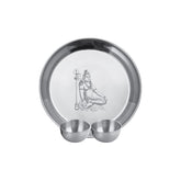 Stainless Steel Shiv Ji Pooja Thali Set Of 3, Silver | 1 Pooja Thali+ 2 Katoris - Easy To Clean & Dishwasher Safe