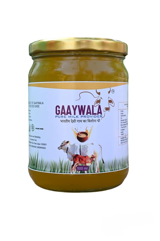 Premium Natural Cow Ghee By Gaaywala | Good Source Of Protein Fiber Healthy Pure Desi Cow Ghee Perfect For Rotis | (500ml) 16.9 Ounce | Jar Pack
