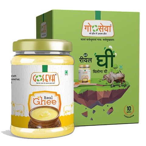 Organic Natural Real Bilona Ghee By Goseva | High In Protein Fiber Healthy Desi Ghee Good For Bones Health | 500ml (250ml * 2) 16.9 Ounce | Jar Pack Organic Natural Real Bilona Ghee By Goseva | High In Protein Fiber Healthy Desi Ghee Good For Bones Health | 500ml (250ml * 2) 16.9 Ounce | Jar Pack