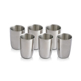 High Grade Stainless Steel Nikki Double Wall Glass Set Of 6 - Silver, 40ml Each | Easy To Clean & Dishwasher Safe