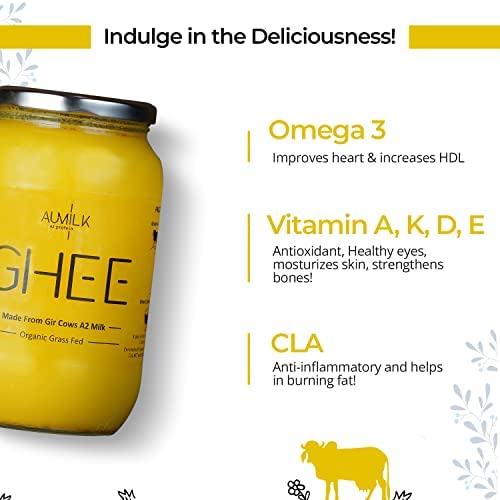Natural Premium A2 Gir Cow Bilona Desi Ghee By Aumilk | Rich In Nutrients Healthy Desi Cow Ghee Good For Boost Immunity | (250ml) 8.4 Ounce | Jar Pack Natural Premium A2 Gir Cow Bilona Desi Ghee By Aumilk | Rich In Nutrients Healthy Desi Cow Ghee Good For Boost Immunity | (250ml) 8.4 Ounce | Jar Pack