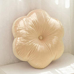 Flower Shaped Floor Cushion Pillow, For Kids Room, Living Room, Cream Color - 16 X 16 Inch | Bedroom, Patio, Luxury Furnishing For Kids Room, Velvet Cushion, Washable - Pack Of 1
