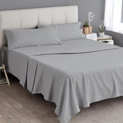 Solid Queen 1 Bedsheet, 1 Fitted Sheet, Elastic With 2 Pillow Covers - 60 X 80 Inches, Light Grey | Elegant Bedding For Home & Bedroom Decor