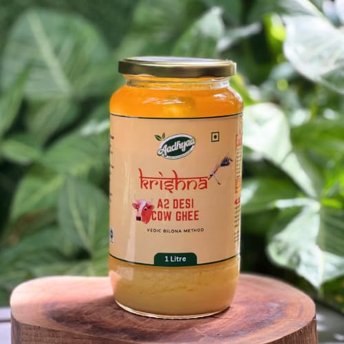 Organic Krishna A2 Desi Cow Ghee By Aadhyaa | Vedic Bilona Method Hand Churned Cultured Ghee Good For Dishes | (1 Litre) 33.8 Ounce | Jar Pack Organic Krishna A2 Desi Cow Ghee By Aadhyaa | Vedic Bilona Method Hand Churned Cultured Ghee Good For Dishes | (1 Litre) 33.8 Ounce | Jar Pack
