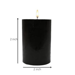 2 INCHES PILLAR CANDLES BLACK UNSCENTED INDOOR SET OF 6 | BURNING TIME 30 HOURS
