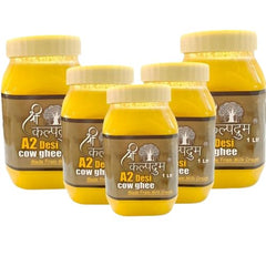 Pure A2 Desi Cow Ghee By Kalapurna Ghee | Delicious & Nutritious Healthy Desi Cow Ghee For Cooking | 5 Litre (1 Litr * 5) 169.0 Ounce | Jar Pack