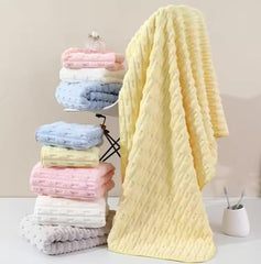 HomeCloud Korean Bath & Face Towel 400 Gsm | Plush Soft & Luxury Towel Set With Hanging Loop | 3x Softer Than Cotton Towels | Set Of 2 (Boxes Yellow)