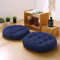 Round Velvet Floor Cushions Pillow For Living Room, Outdoor, Blue - 50 X 50 Cm | For Floor Cushions, Tatami Cushion, Patio Cushion, Balcony Cushion, Floor Seating, Soft Pillow - Pack Of 2