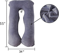 Pregnancy Pillow, Maternity Body Pillow For Sleeping, U Shaped Pillow, Grey - 55 Inch | Full Body Pillow, Pregnancy Pillow For Pregnant Women, Support Belly & Back, Head, Velvet Cover