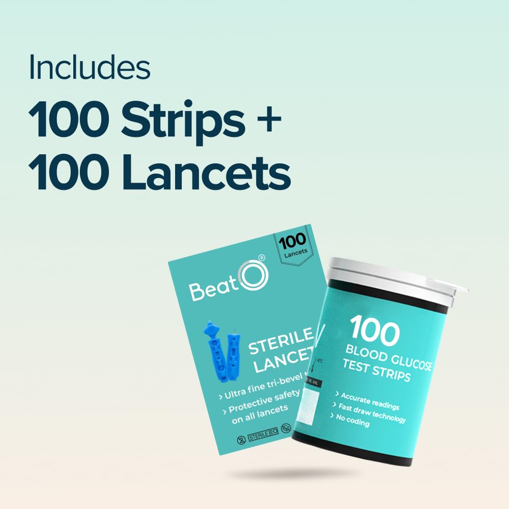 BeatO Curv Blood Glucose Test Strips & Lancets - 100 Strips + 100 Lancets BeatO Curv Blood Glucose Test Strips & Lancets - 100 Strips + 100 Lancets
