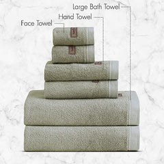 Spread Spain Bamboo Towel Bath, Hand & Face Towel 1950 Gsm | High Absorbent Super Soft | Hotel Spa Decorative Bathroom Towels | Olive (Set Of 6)