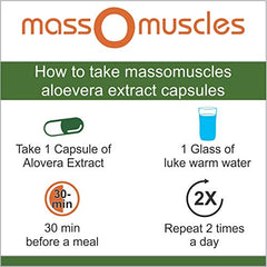 Massomuscles Pure Extract Of Aloe Vera 750mg Ayurvedic Herbal Capsules Helps In Hair & Skin Properties | 60 Capsules, 100gm 0.2lbs