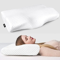 Memory Foam Pillow, Contour Cervical Orthopedic Pillow For Sleeping - White | For Neck Pain & Shoulder Pain | Ergonomic Cervical Pillow, Neck Support Pillow For Head, Side, Back