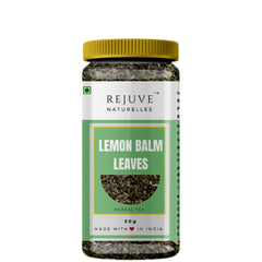 Rejuve Naturelles Premium Lemon Balm Leaves Herbal Tea - 50gm, 1.7 Ounce | Freshly Packed & Natural Herbal Tea - Stress Relief Tea | Caffeine Free, Antioxidant Rich - Premium Pet Jar