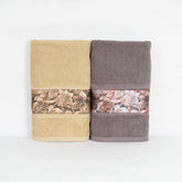 Rangoli 100% Cotton Fibre Bath Towels 1000 Gsm | Highly Durable & Absorbent With Printed Border | Quick Drying Towels (Beige & Brown) - Pack Of 2