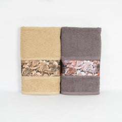 Rangoli 100% Cotton Fibre Bath Towels 1000 Gsm | Highly Durable & Absorbent With Printed Border | Quick Drying Towels (Beige & Brown) - Pack Of 2