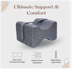 Knee Pillow, Knock Knee Pillow For Sleeping, Memory Foam Leg Pillow - Grey | Wedge Cushion For Side Sleeper, Sciatica, Pregnancy | Adjustable, Washable, Back & Hip Pain Relief Pillow